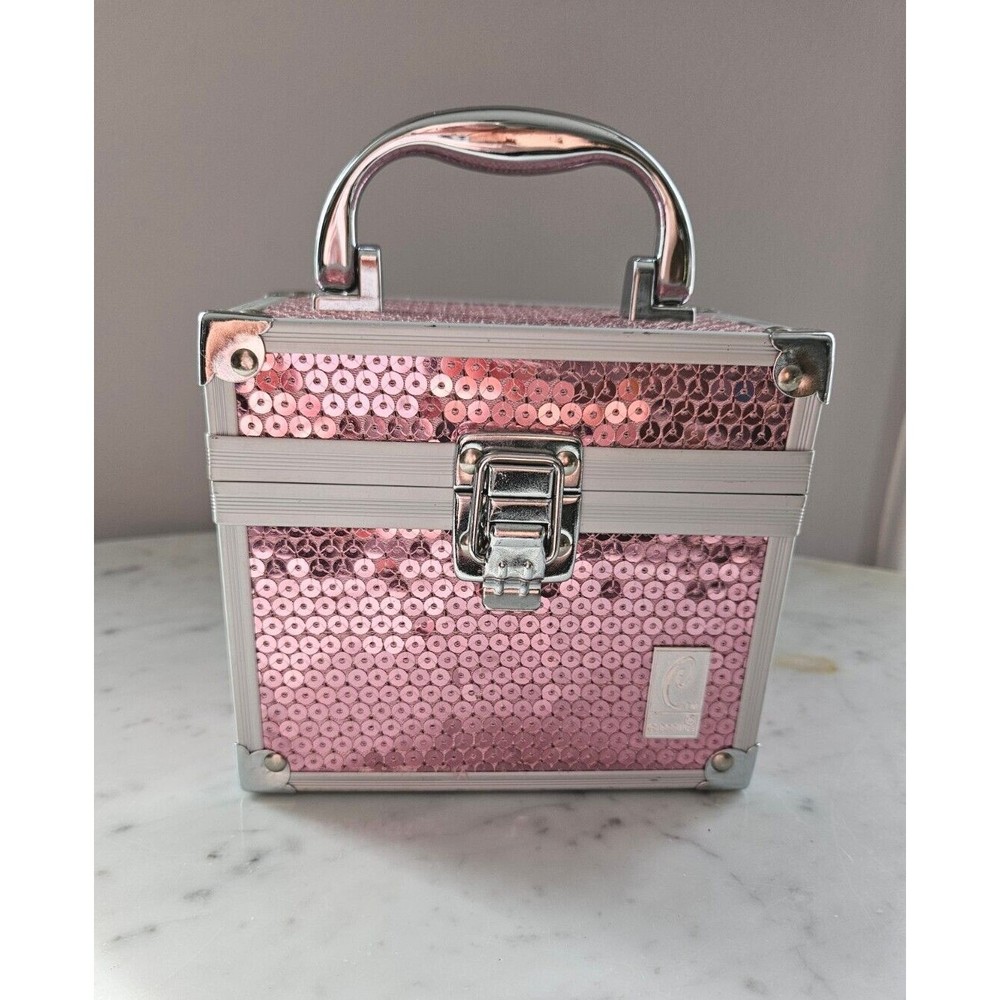 Caboodles Mini Pink Sequin Makeup Case With Mirror Organizer Sparkle